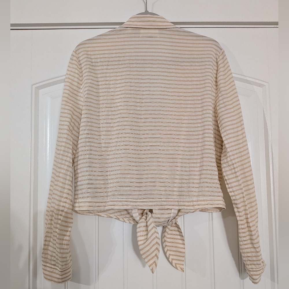7 For All Mankind Linen Cotton Italian Fabric Blend Striped Button Down Blouse - Picture 2 of 7